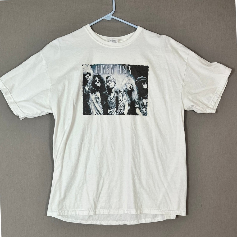 Guns N' Roses Gildan Graphic T-Shirt XL White Cotton Rock Band Tee Fair